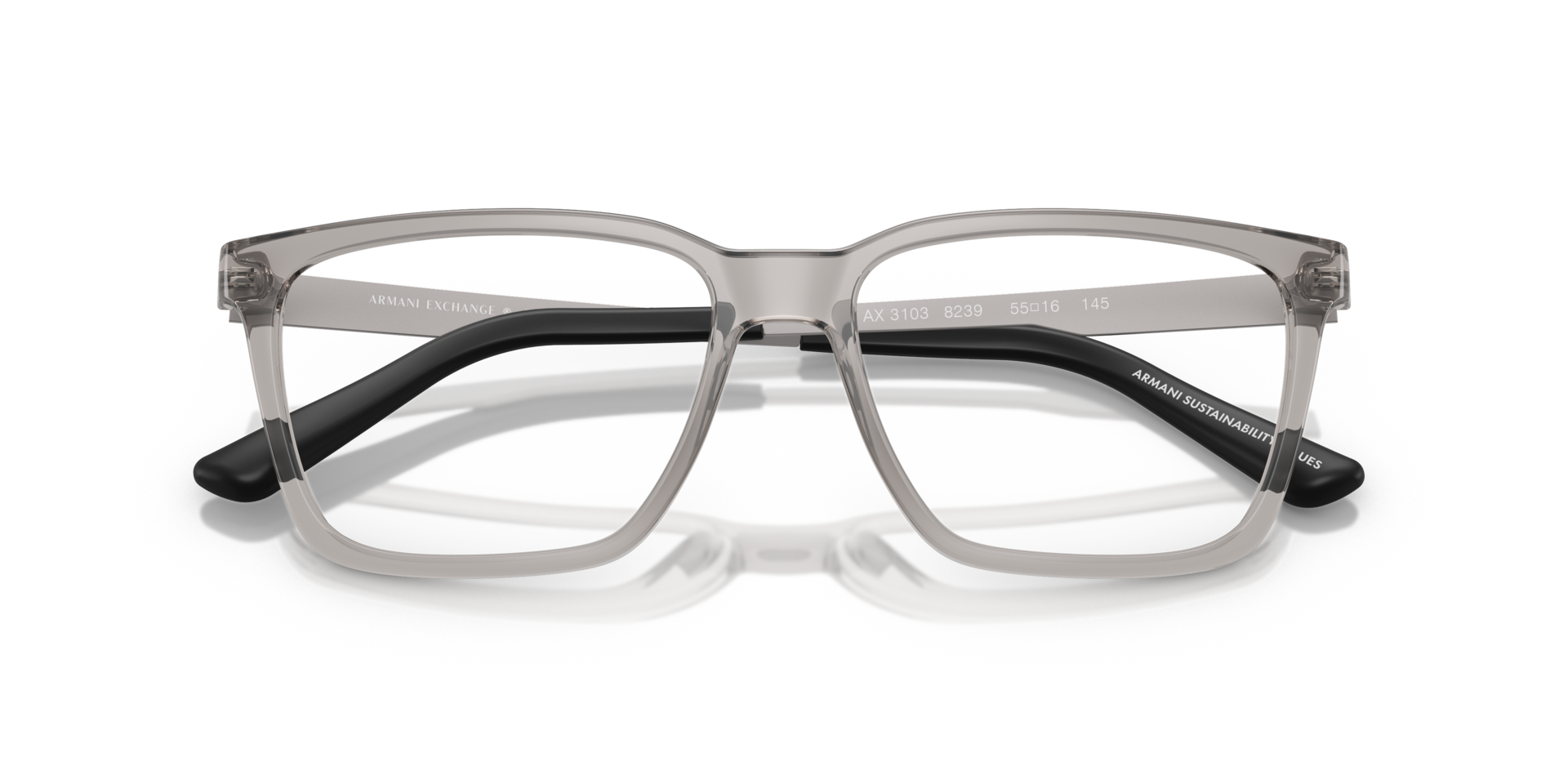 AX3103 Shiny Transparent Grey PlasticEyeglass Frames for Glasses Direct, Closed View