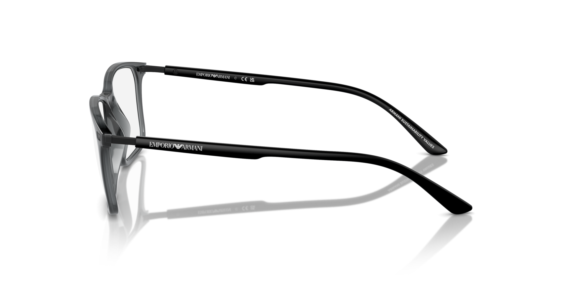 EA3237 Shiny Transparent Black PlasticEyeglass Frames for Glasses Direct, Side View
