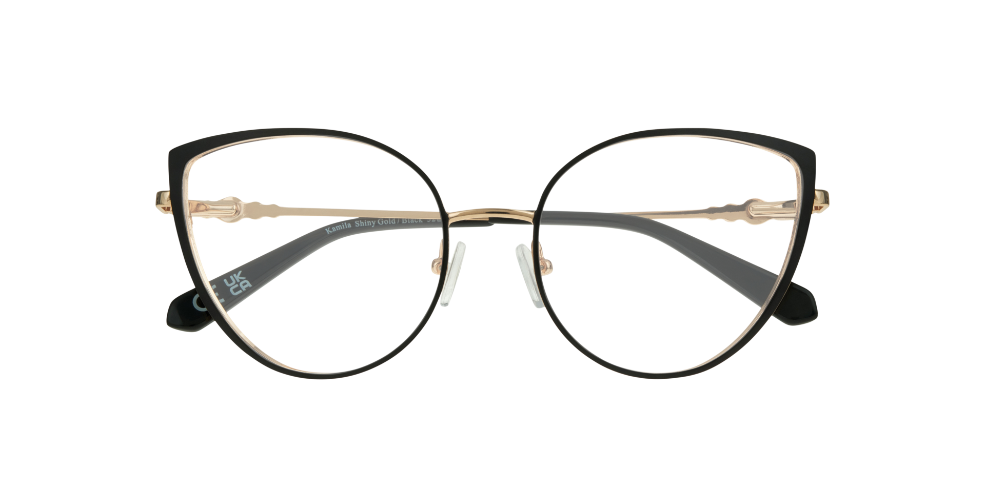 Kamila Shiny Gold & Black MetalEyeglass Frames for Glasses Direct, Closed View