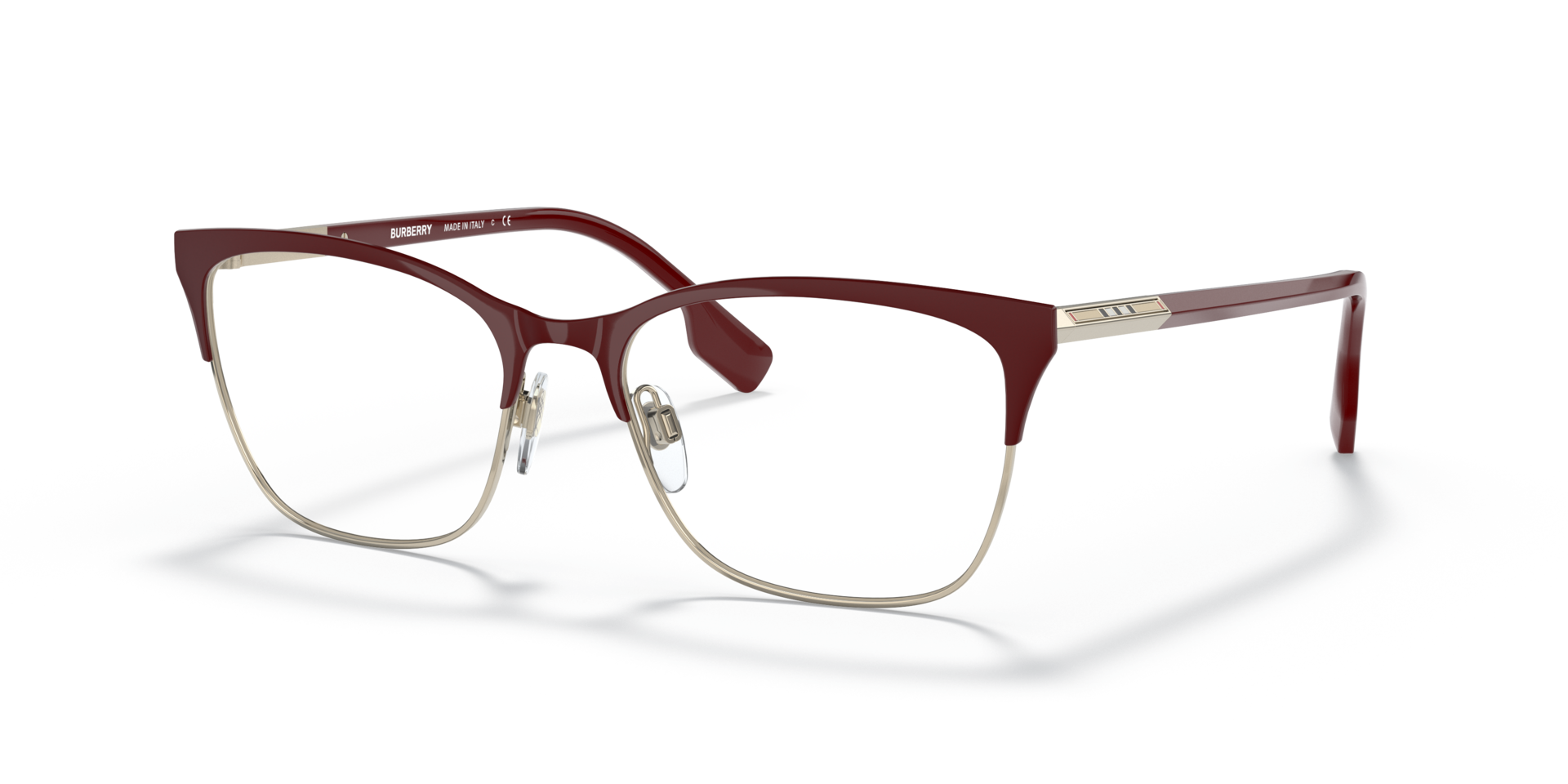 BE1362 Light Gold & Bordeaux MetalEyeglass Frames for Glasses Direct, Angle View