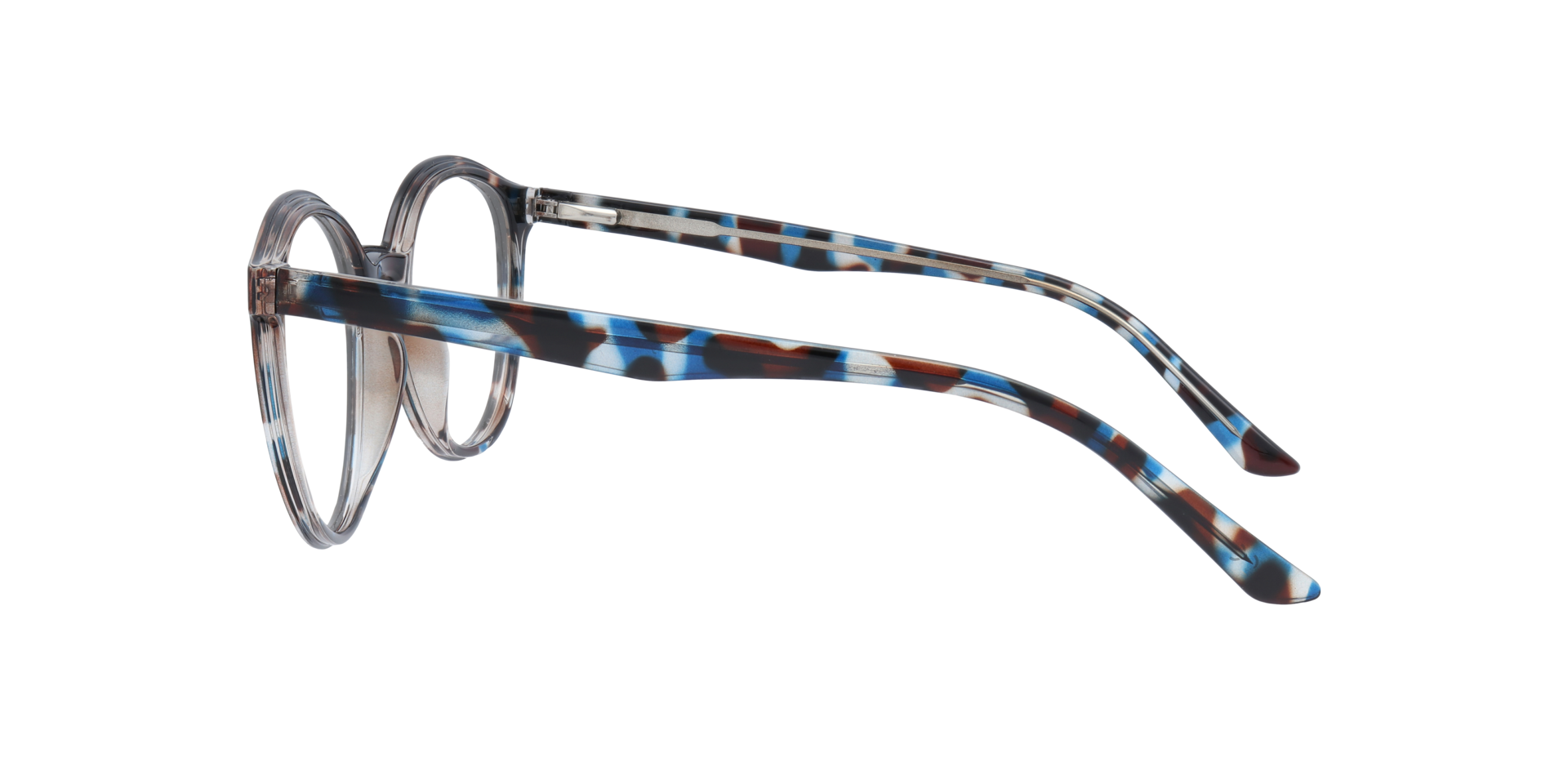 Bevis Shiny Demi Blue PlasticEyeglass Frames for Glasses Direct, Side View