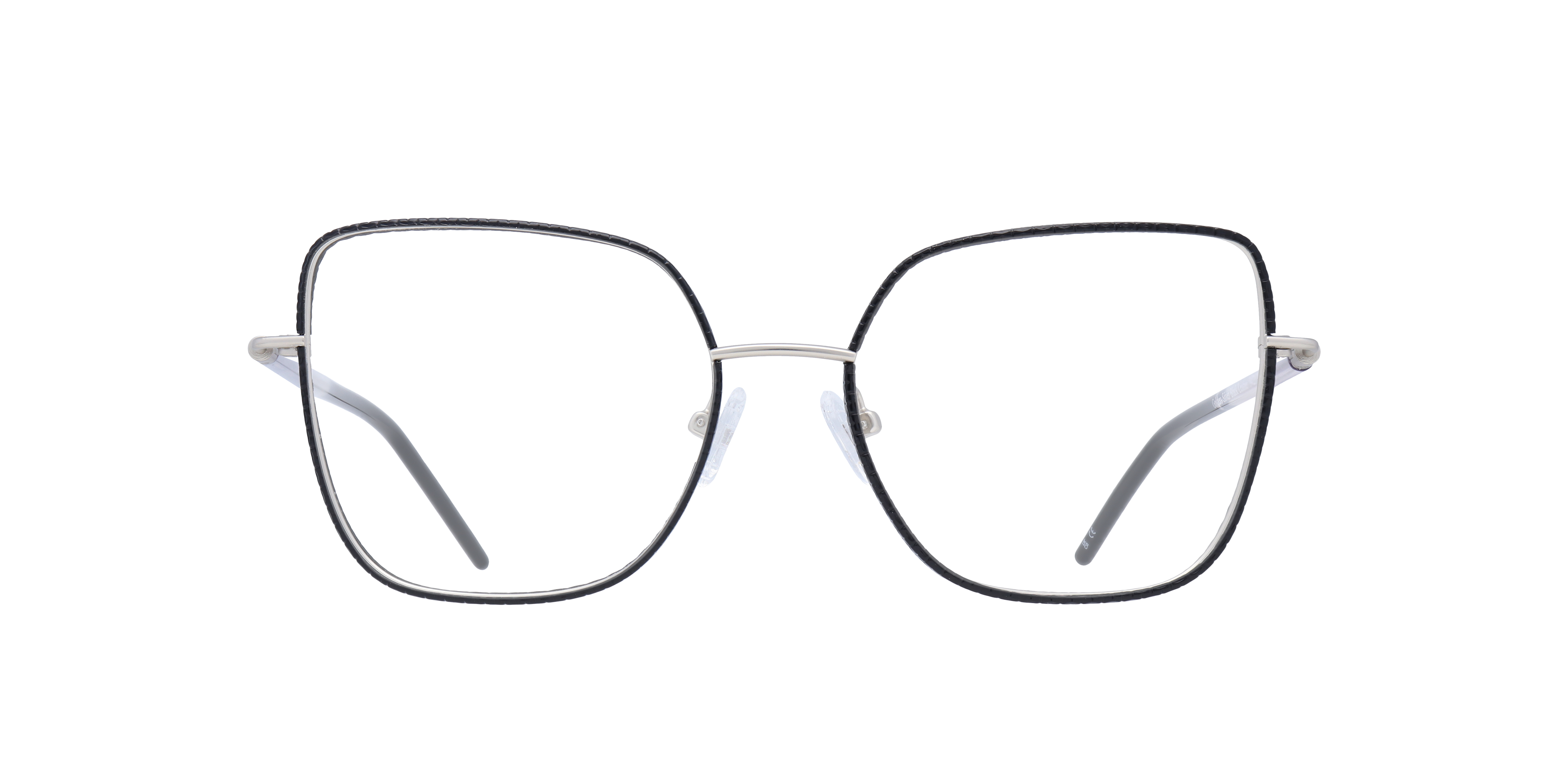 Golders Silver Black Leather MetalEyeglass Frames for Glasses Direct, Front View