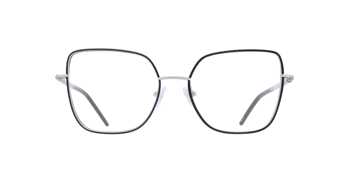 Silver Black Leather cat-eye Metal eyeglasses Online - Full Rim - Golders