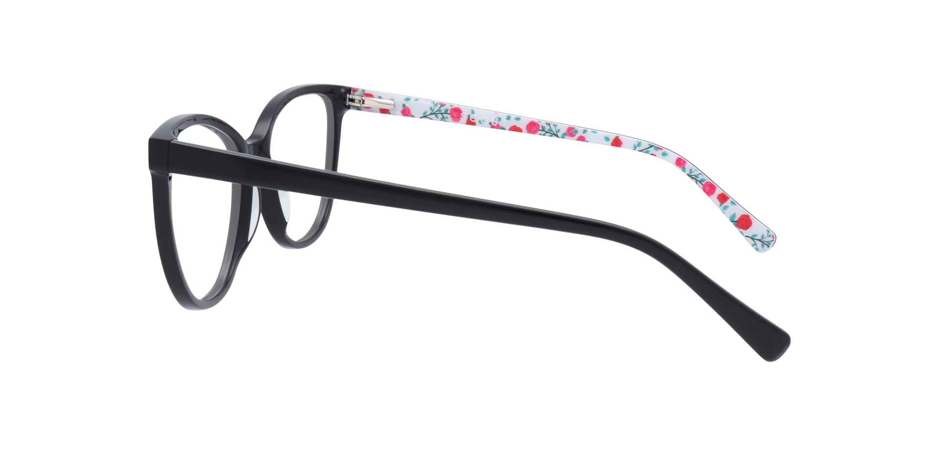 Darcey Shiny Black & Flower AcetateEyeglass Frames for Glasses Direct, Side View