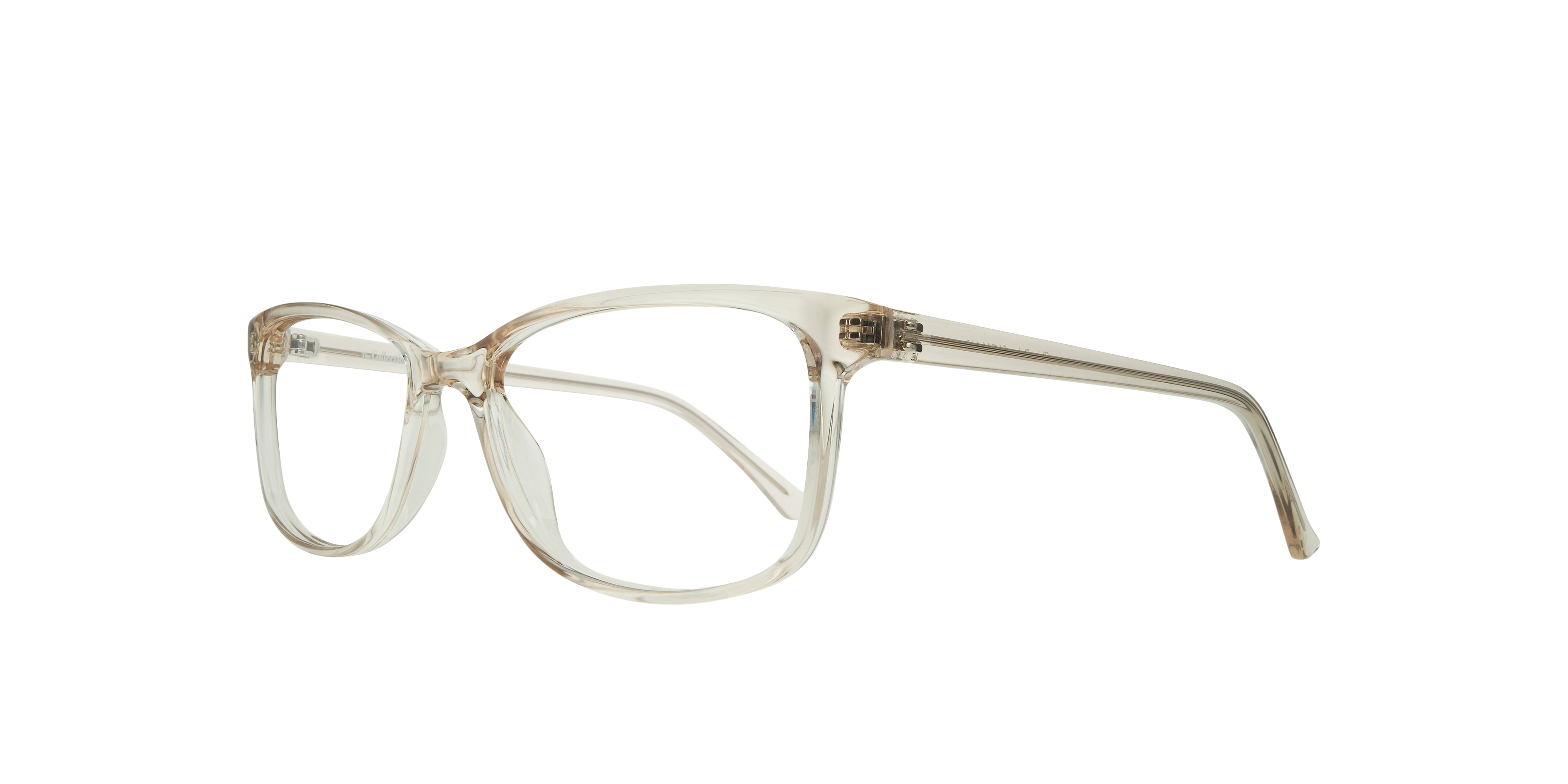 Livvy Shiny Beige PlasticEyeglass Frames for Glasses Direct, Angle View