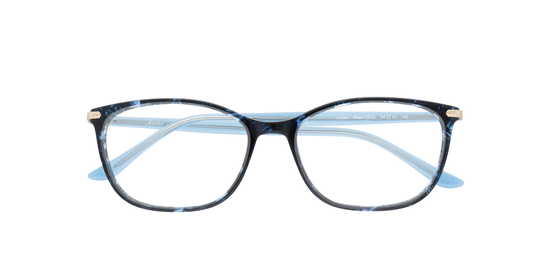 Anika Blue & Gold AcetateEyeglass Frames for Glasses Direct, Closed View