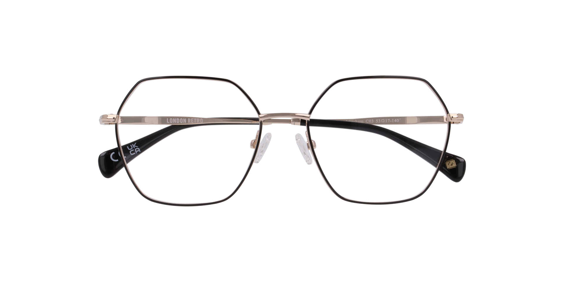 Mitcham Black On Gold MetalEyeglass Frames for Glasses Direct, Closed View