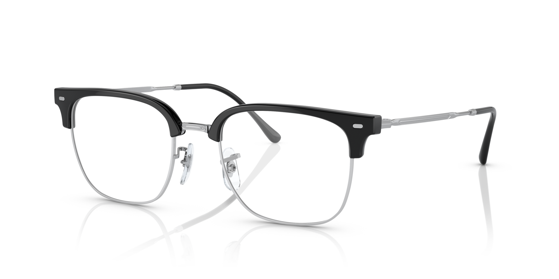 New Clubmaster Optics Black On Silver PlasticEyeglass Frames for Glasses Direct, Angle View