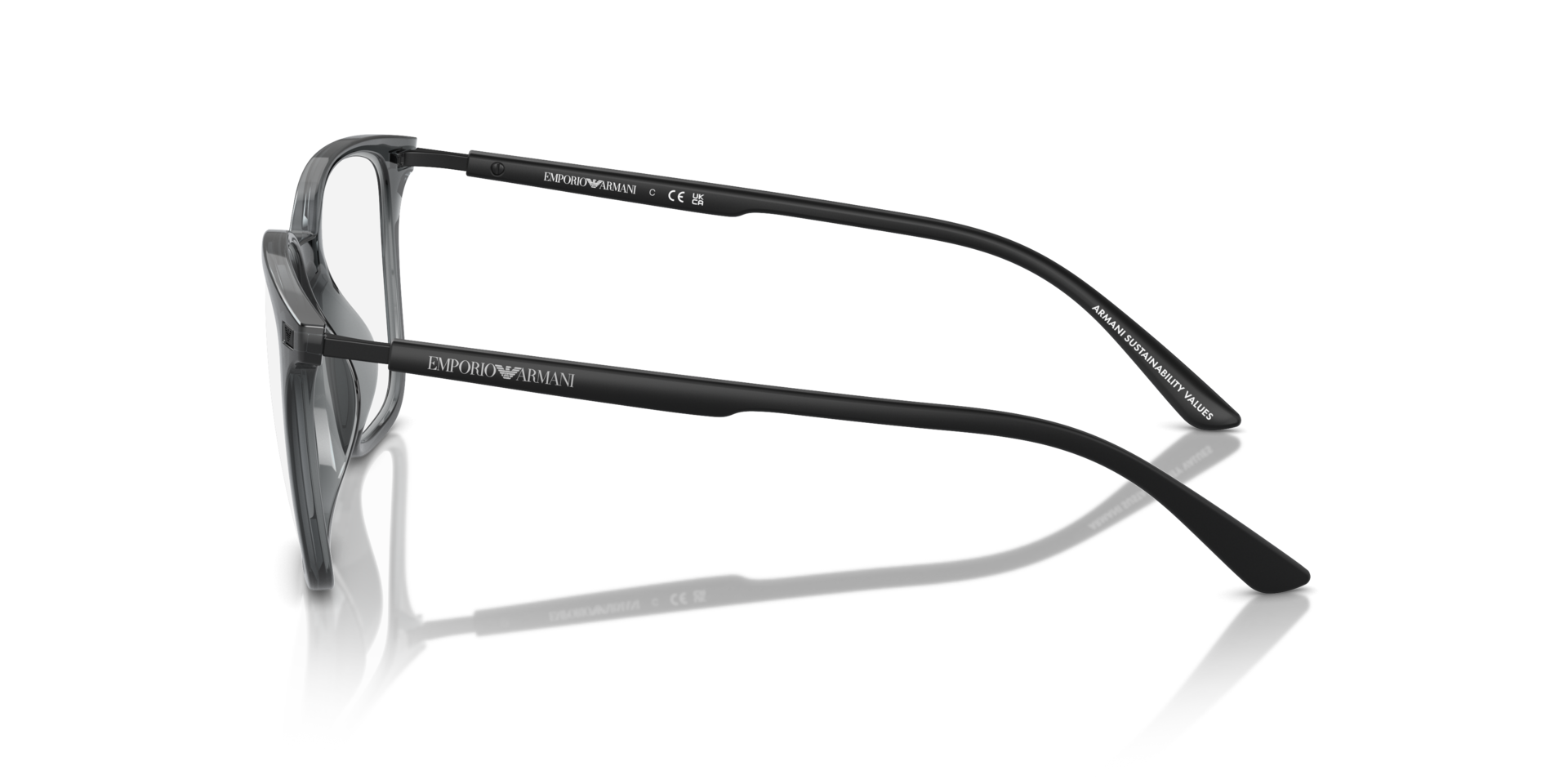 EA3242U Shiny Transparent Black PlasticSunglass Frames for Glasses Direct, Side View