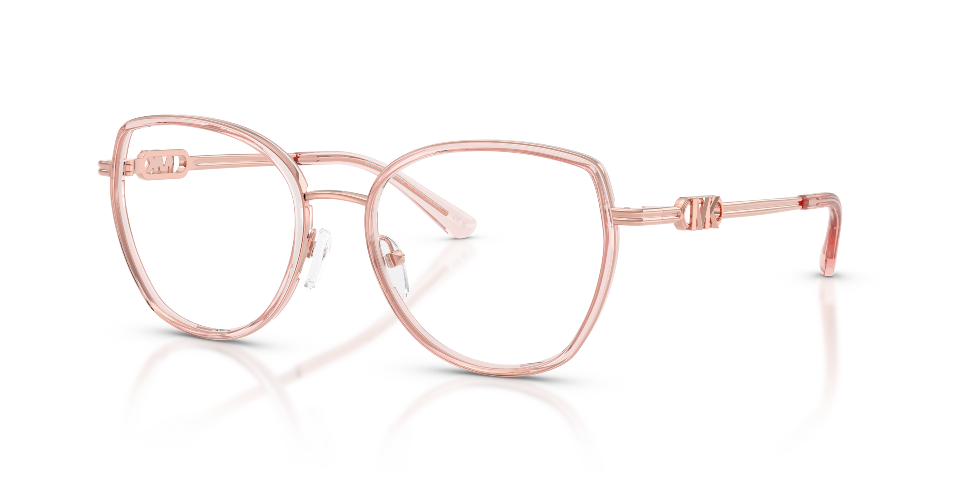 MK3101 Pink Transparent MetalEyeglass Frames for Glasses Direct, Angle View