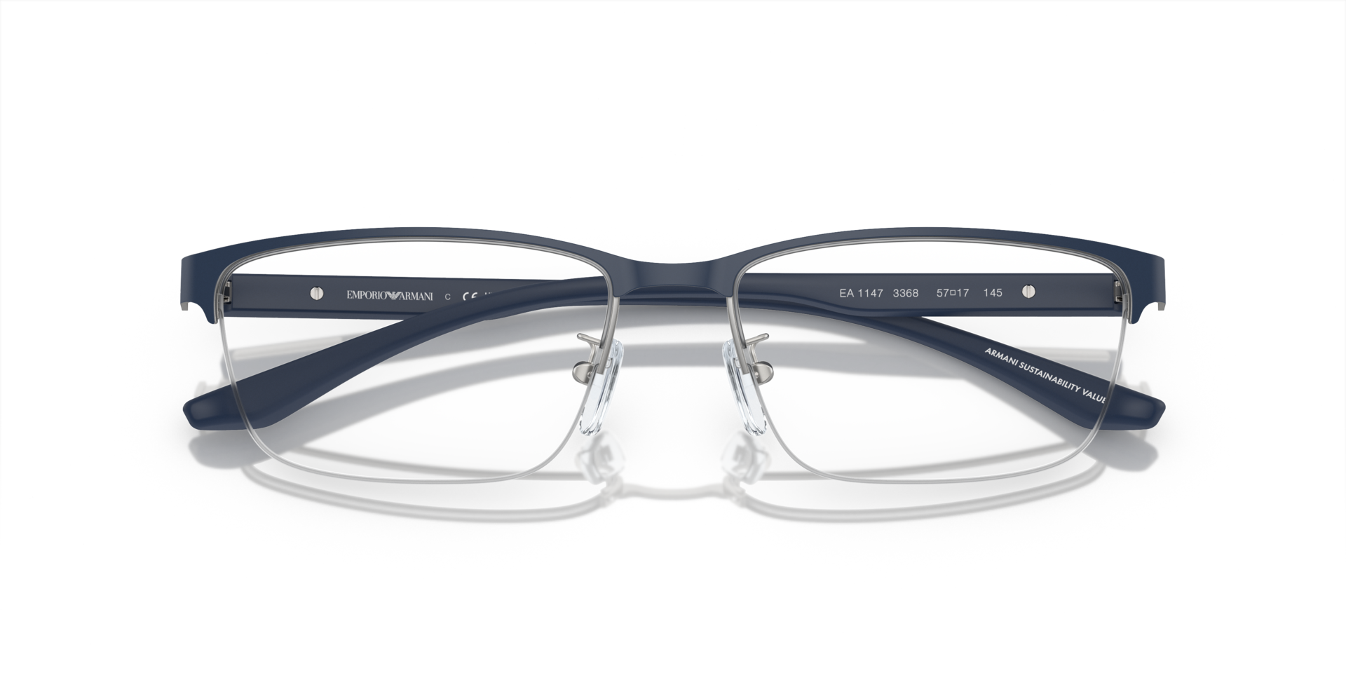 EA1147 Matte Silver & Bluette MetalEyeglass Frames for Glasses Direct, Closed View