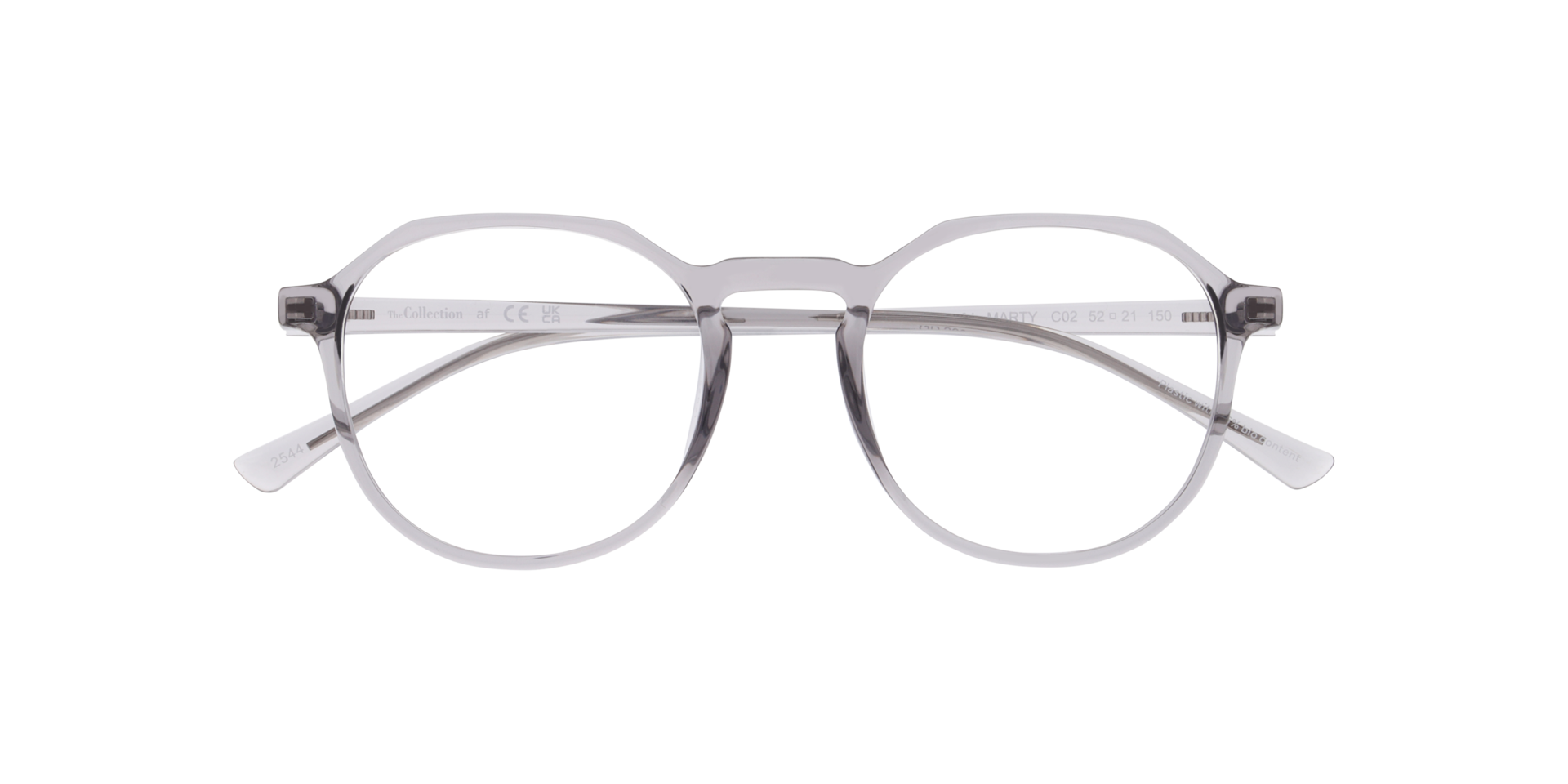 Marty Transparent Grey PlasticEyeglass Frames for Glasses Direct, Closed View
