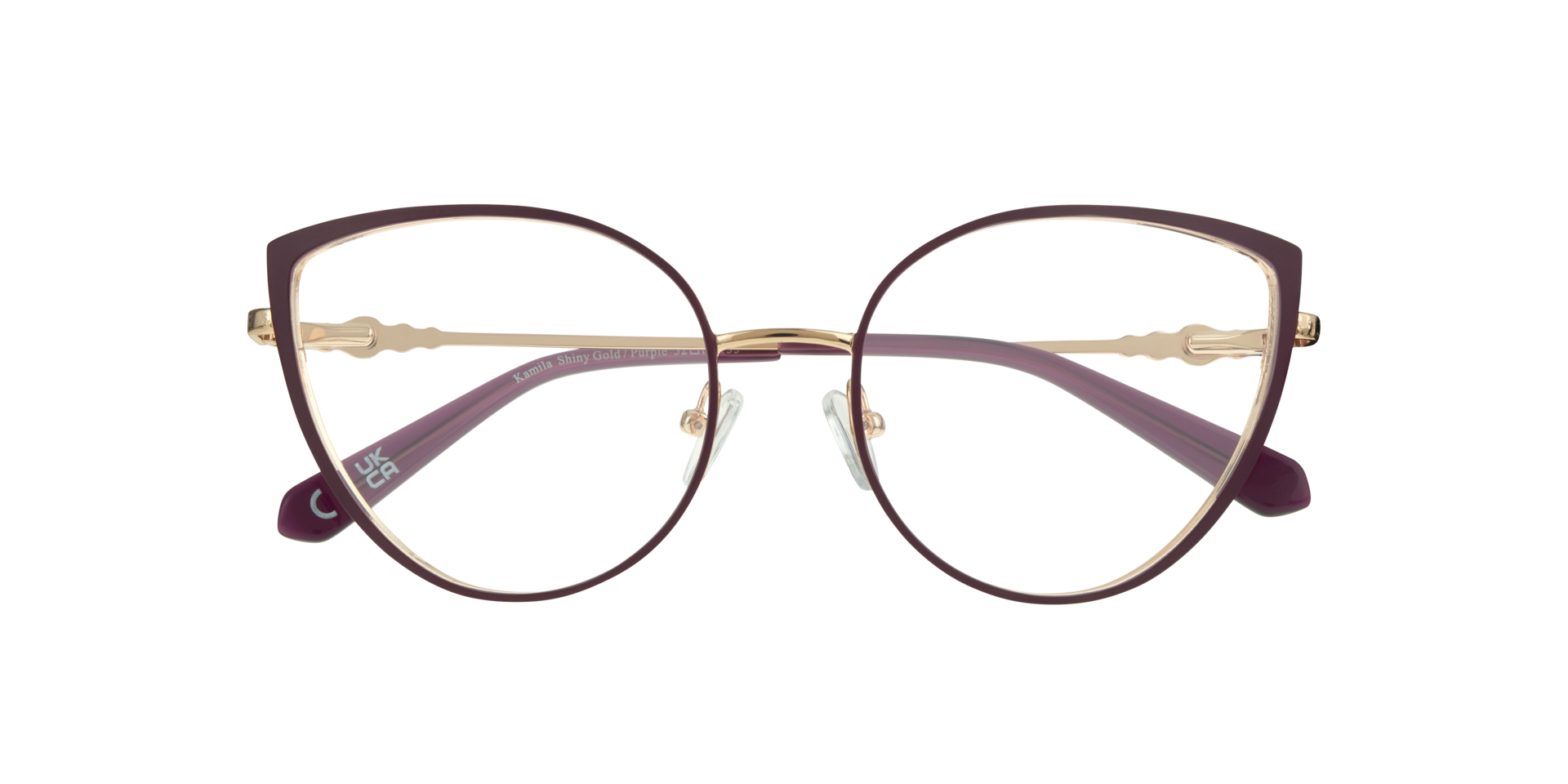 Kamila Shiny Gold & Purple MetalEyeglass Frames for Glasses Direct, Closed View