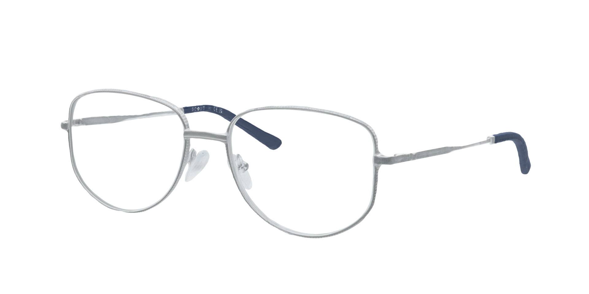 Monk Shiny Silver MetalEyeglass Frames for Glasses Direct, Angle View
