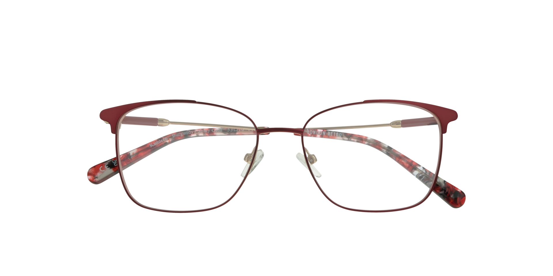 Kathleen Burgundy & Shiny Gold MetalEyeglass Frames for Glasses Direct, Closed View