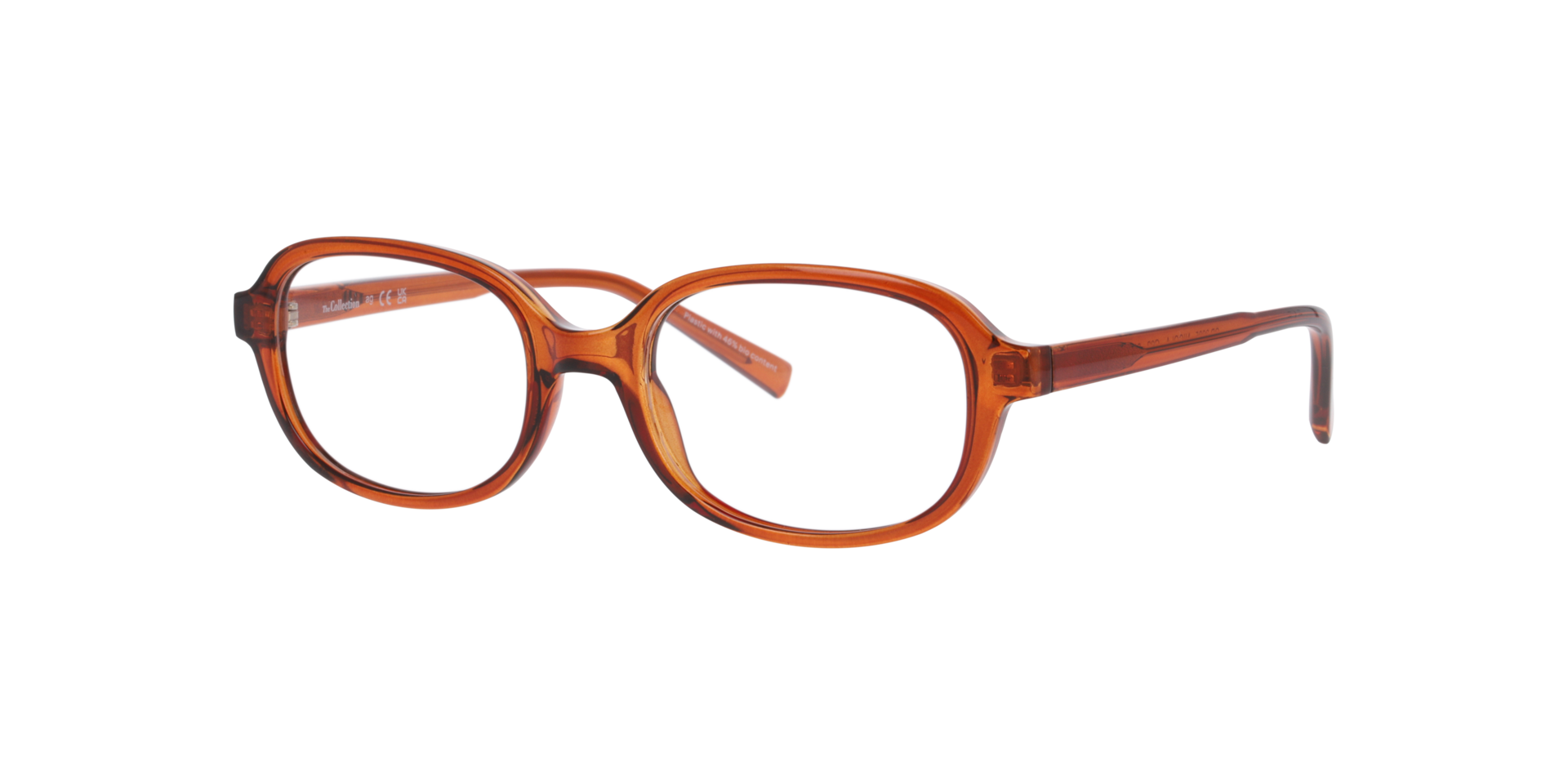 Nicola Transparent Brown PlasticEyeglass Frames for Glasses Direct, Angle View