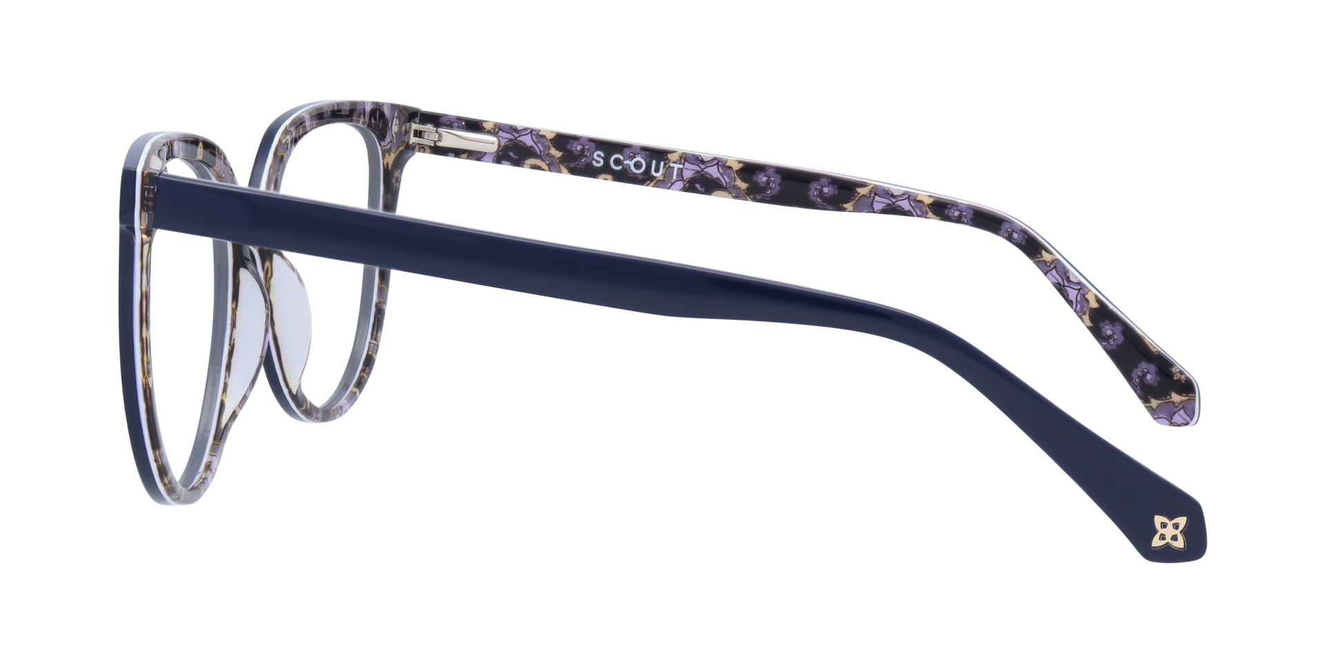 Gloria Navy Blue  &  Purple Pattern AcetateEyeglass Frames for Glasses Direct, Side View