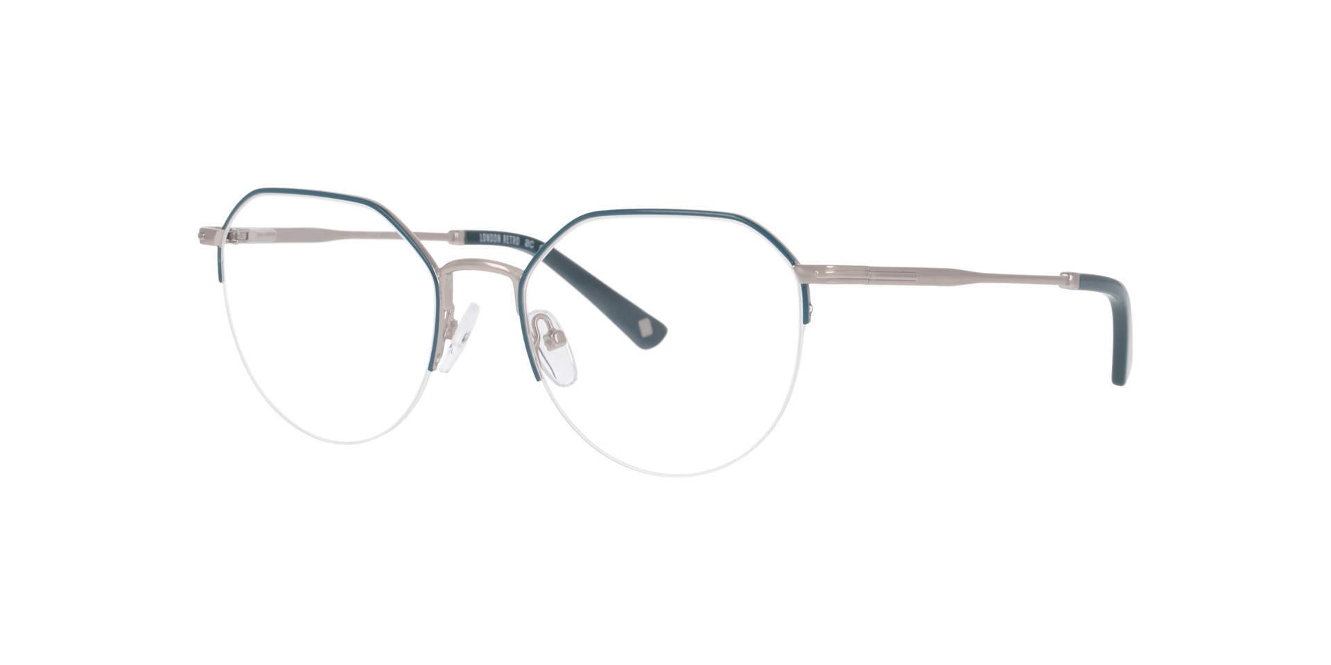 Notting Hill Green & Silver MetalEyeglass Frames for Glasses Direct, Angle View